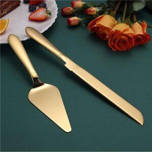 Elegant Gold Wedding Cake Cutting Set Stainless Steel Knife & Server for Cakes